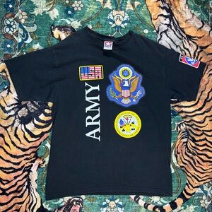 Vintage 90s Army Military Graphic T-shirt Black Size Large USA Made Eagle Flag